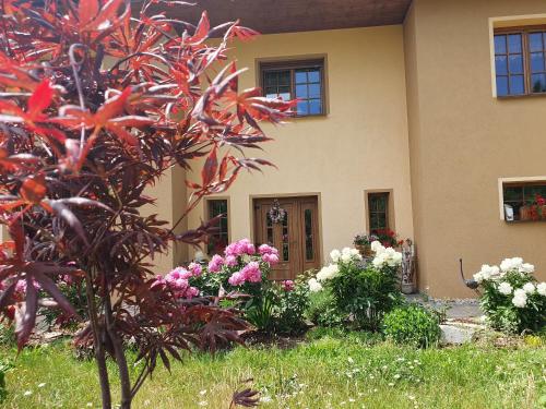 a house with flowers in front of it at Pokoj v zahradě in Hazlov