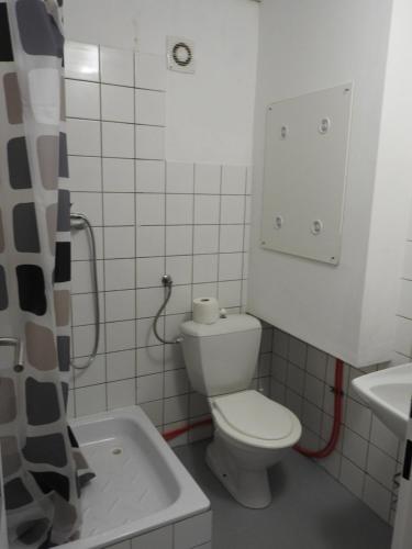 małą łazienkę z toaletą i umywalką w obiekcie Bolek apartmany w mieście Veľký Meder