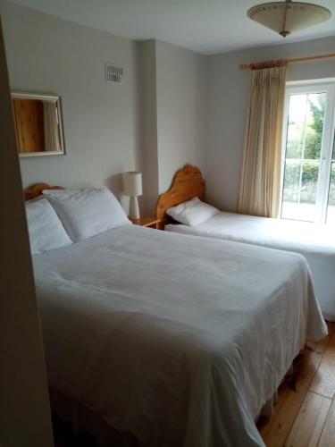 een slaapkamer met 2 bedden en een raam bij Parnell house in Ennis