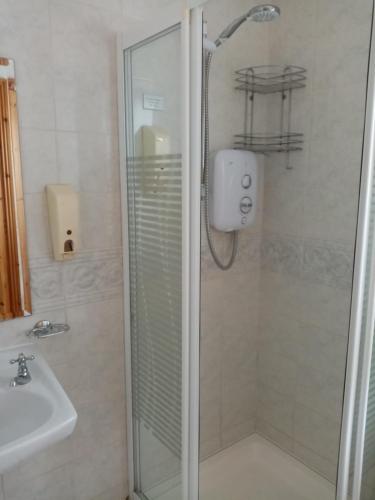 a bathroom with a shower and a sink at Parnell house in Ennis