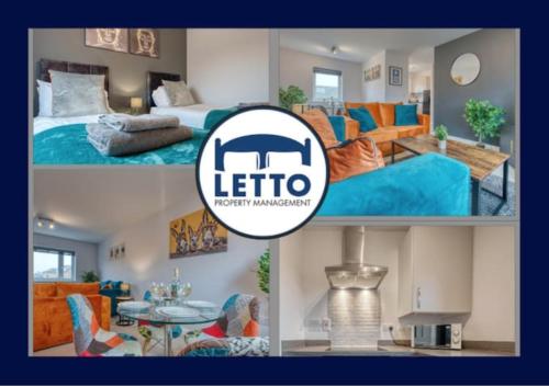 a collage of three pictures of a hotel room at Letto - Modern House I 5 guests I Free Parking in Peterborough