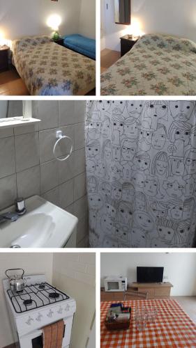 圣罗莎Lo de Bibi的卧室和床的四幅相拼图