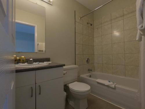 een badkamer met een toilet, een bad en een wastafel bij Penthouse in Bowser