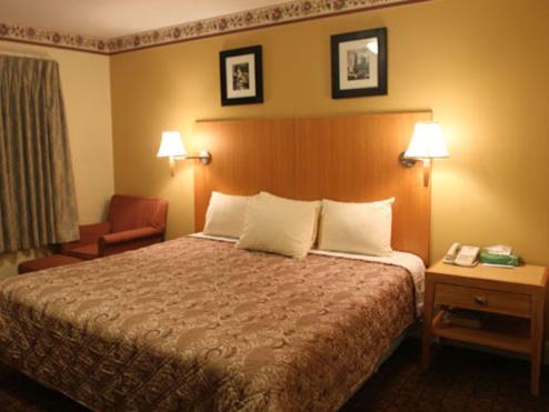 北斯托寧頓的住宿－星塵汽車旅館，配有一张床和一把椅子的酒店客房