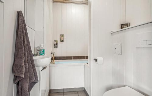 uma casa de banho branca com um lavatório e um WC em Nice Home In Vesls With 2 Bedrooms And Wifi em Øsløs