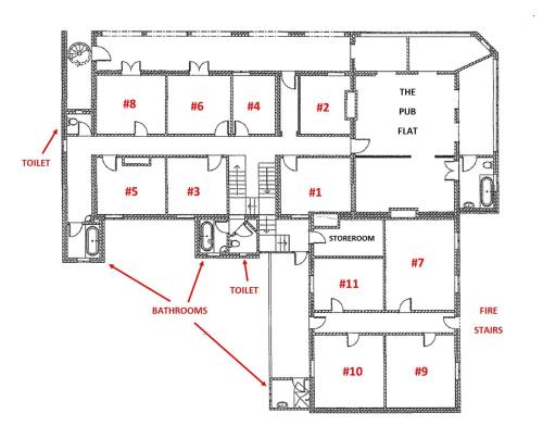 Načrt razporeditve prostorov v nastanitvi THE BERRY HOTEL