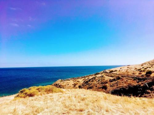 a view of the ocean from a hill near the ocean at Ocean Views Apartment 2 min walk to train & ocean in Halletts Cove