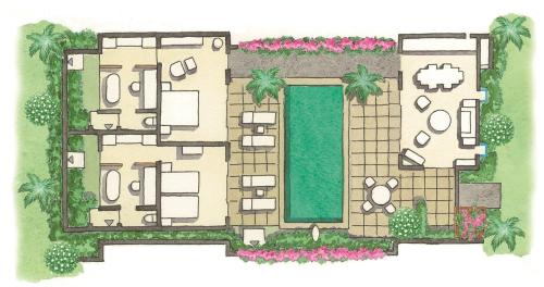 a floor plan of a villa with a pool at The Uza Terrace Beach Club Villas in Yomitan
