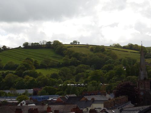 a view of a green hill with trees and houses at Angel Guesthouse in Tiverton