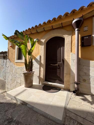 uma casa com um vaso de planta na frente de uma porta em La Sterlizia Green&Orange em Noto