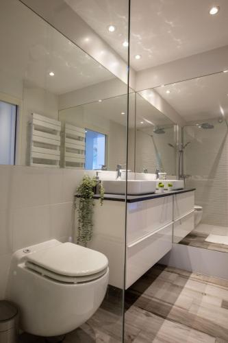 une salle de bain avec toilettes et lavabo dans l'établissement L'échappee du 36 - 4 chambres dans le Triangle d'Or à 100m du lac, parking gratuit, à Annecy