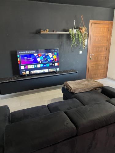 een woonkamer met een bank en een flatscreen-tv bij Luxury Penthouse in Tal-Pietà