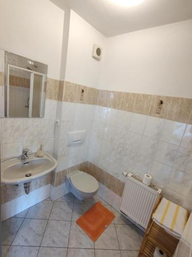 a bathroom with a toilet and a sink at Pension Nela in Klatovy