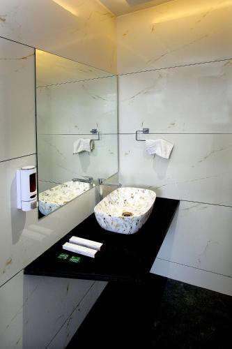 a bathroom with a sink and a mirror at Hotel Maharaja in Nashik