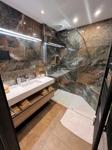 une salle de bain avec douche et lavabo dans l'établissement Cannes Centre ville, à Cannes