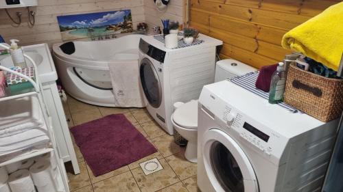 Nõva的住宿－Sillaotsa Talu，一间带洗衣机和卫生间的浴室