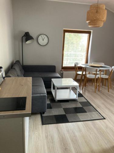 a living room with a couch and a table at Apartament w Parku Planty in Elblag