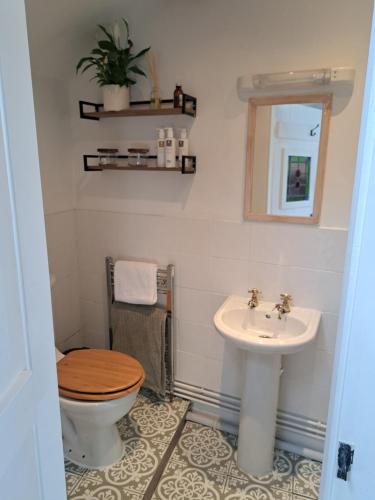 a bathroom with a toilet and a sink at The Snug in Cockermouth