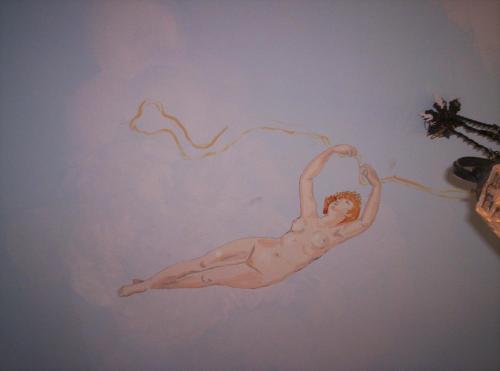 a drawing of a man dancing on a wall at Villa Fiorita in Monfalcone