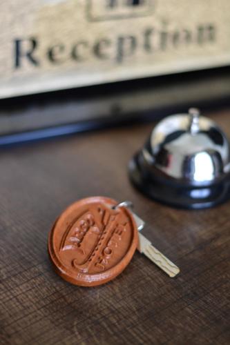 a chocolate cookie sitting on top of a table at Boutique Hotel Argo in Kutaisi