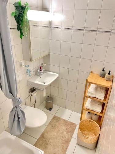 a white bathroom with a sink and a toilet at Suite 505 nel cuore di Zurigo in Zürich