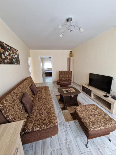 salon z kanapą i telewizorem w obiekcie Lima C w Druskienikach