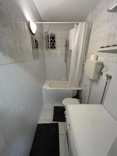 ein kleines weißes Bad mit einem WC und einem Waschbecken in der Unterkunft Privatni Smještaj Harmony in Osijek