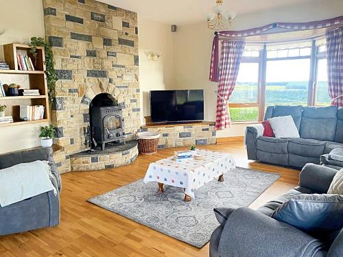 a living room with a couch and a fireplace at Tour House, A Country Escape set in Natures Beauty in Youghal