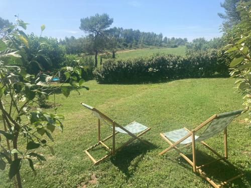 two chairs sitting on the grass in a field at LE MAS de PAUL in Saint-Julien-de-Cassagnas