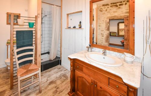 een badkamer met een wastafel, een spiegel en een ladder bij Gite Champêtre Drome Lorette in Marsanne