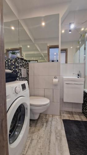 bagno con lavatrice e servizi igienici di LUXURY SILVER APARTMENT by Marta a Radom