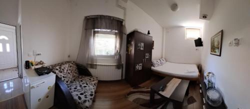 Habitación pequeña con baño con lavabo. en Guest House Zoran en Kragujevac