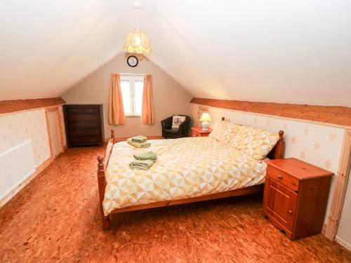 a bedroom with a bed and a clock on the ceiling at Teach Chiuin in Boheravaghera Cross Roads