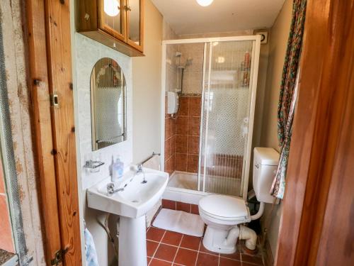 a bathroom with a toilet and a sink and a shower at Teach Chiuin 