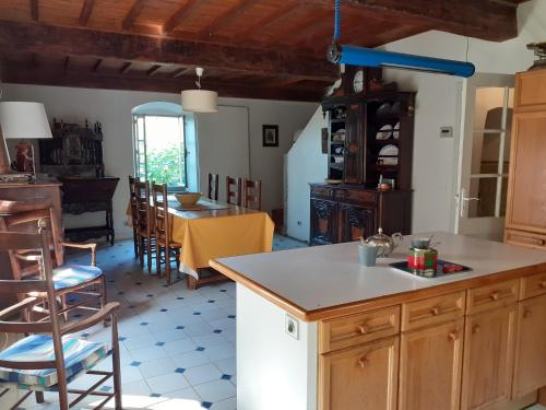 une cuisine avec une table et des chaises dans une pièce dans l'établissement La maison du haut, à Ponet-et-Saint-Auban