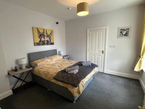 1 dormitorio con cama, mesita de noche y cama sidx sidx sidx sidx sidx en Flat 1 Petteril House, en Carlisle