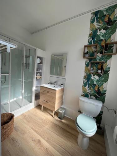 a bathroom with a toilet and a sink at LE KREISKER in Saint-Quay-Portrieux