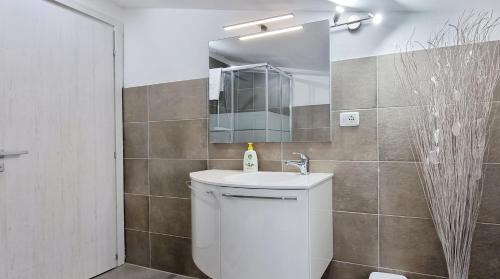 a bathroom with a toilet and a sink and a mirror at Guest Holiday Mandra 12 e 13 in Reggio Emilia