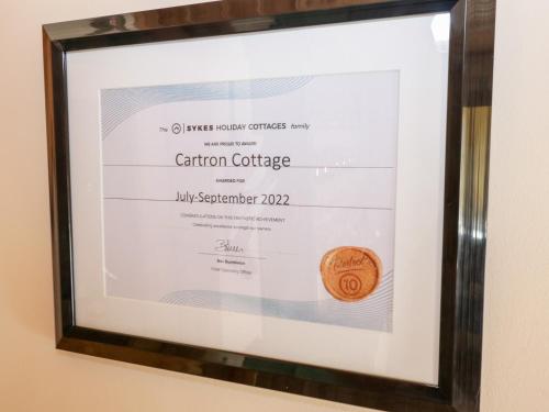 Certifikát, hodnocení, plakát nebo jiný dokument vystavený v ubytování Cartron Cottage