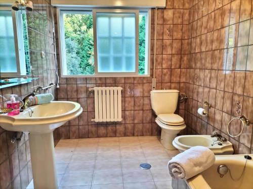 拉科魯尼亞的住宿－Oasis en Ponte San Lázaro，浴室配有盥洗盆、卫生间和浴缸。