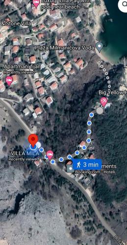 a map of a parking lot with a map at Mila's pet friendly holiday house in Pag
