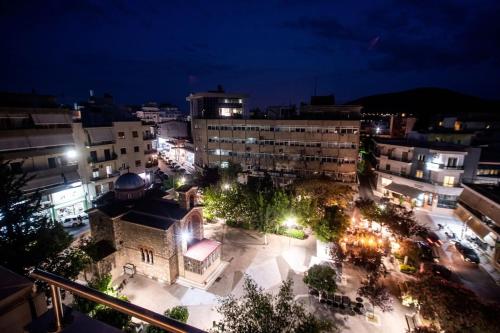 an aerial view of a city at night at Luxury Apartment in Chalkida #2 in Chalkida