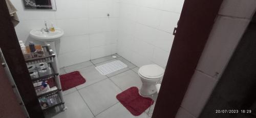 a small bathroom with a toilet and a sink at Bonserá do Madeira in Lavras