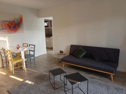 un salon avec un canapé et une table dans l'établissement Joli 3p - Bas de villa, à Saint-André