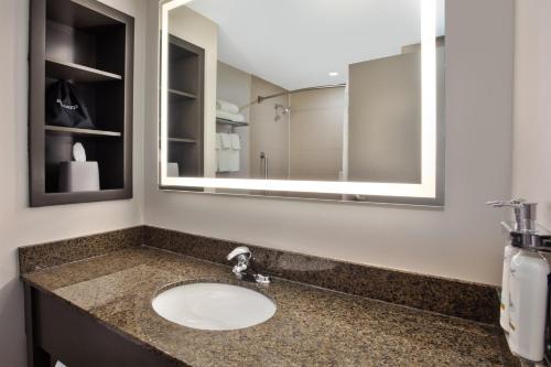 a bathroom with a sink and a mirror at Holiday Inn Express Kingston Central by IHG in Kingston
