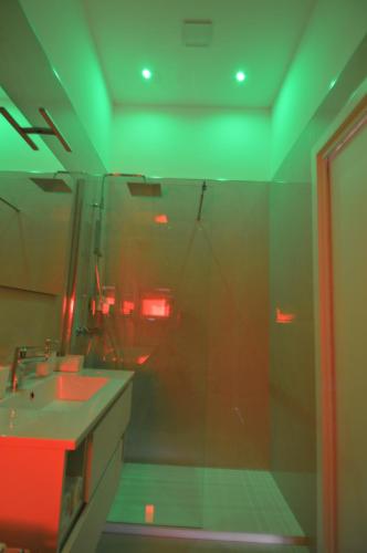 a bathroom with a shower with a sink and a counter at Balcone in Valle d'Itria in Martina Franca