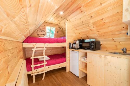 a cabin with a bunk bed and a sink in it at Au pied du frêne in Herzeele