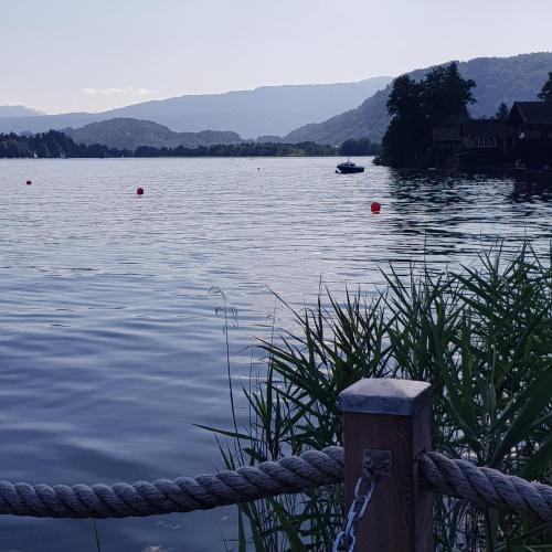 a view of a body of water with a rope at Ferienwohnung Karasek mit Seeblick in Sattendorf