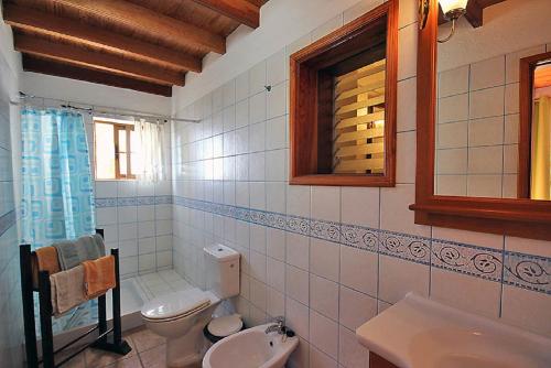 ein Bad mit einem WC und einem Waschbecken in der Unterkunft Las Palmeras C in Arecida
