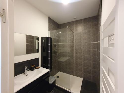 une salle de bain avec un lavabo, des toilettes et une douche dans l'établissement Mâcon • T2 St Vincent • HostisY, à Mâcon